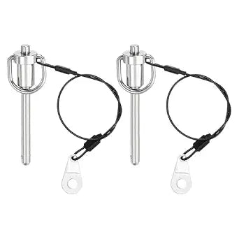 uxcell 2 Pcs Quick Release Pin, 1/4" x 2"(Dia. x L) Push-Button Ball Locking Pin 304 Stainless Steel Ring Handle Locking Pin with Wire for Audio Bimini Top Marine, Silver