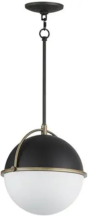 Maxim Lighting Duke 11" 1-Light Pendant Light | Black/Weathered Brass Steel Finish | Opal White Shade | Transitional Indoor Light Fixture | Ideal for Kitchen Islands & Dining Rooms | 12412SWBKWBR