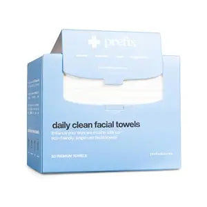 PREFIX™ Daily Clean Facial Towels, 100% Cotton, Premium Disposable Face Towels, Clinician Recommended, Ultra Soft, All Skin Types, 1 Pack, 50 Count