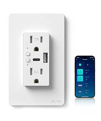 MOES Smart in-Wall Outlet, USB-C & USB-A, 15A, 2.4GHz WiFi, No Hub Required