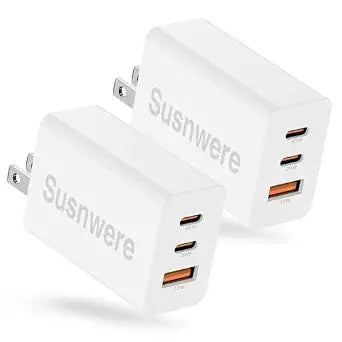 Susnwere 85W Dual USB C Charger Block, 3-Port 100W Fast USB-C Power Adapter Wall Charger Plug Type C Charging Adapter for Laptop & Tablets/Android Phones iPhone 17/16/15 Pro Max, iPad Pro/Air/mini