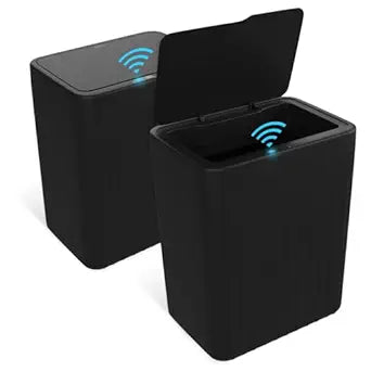 Naisu 4 Gal Bathroom Trash Can with Lid,Automatic Garbage Can with Touchless and Sealed Design,Slim Motion Sensor Waterproof Plastic Trash Bin Suitable for Bedrooms,Bathrooms,Kitchens2 Pack, Black