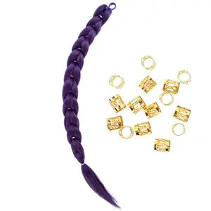 24 Inch Dark Purple Braiding Hair Long Braided Ponytail Extension | Purple Hair Extensions with Tie Lightweight Synthetic Hairpieces for Cosplay Costume Birthday Party Braids Crazy Hair Day