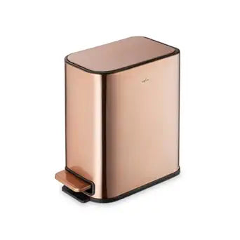 RED FACTOR Slim Small 1.3 Gallon Stainless Steel Pedal Trash Can with Soft Close Lid for Narrow Spaces  Wastebasket Bin with Removable Inner Bucket for Bathroom, Kitchen, Bedroom, or Office (Copper)