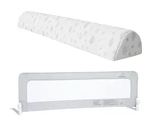 ComfyBumpy Toddler Bed Safety Bundle  55.5" L x 19.5" H Swing-Down Mesh Bed Rail + 52" x 5" Foam Bed Bumper | Twin, Full, Queen & King Mattress Protection | Anti-Slip, Washable Covers