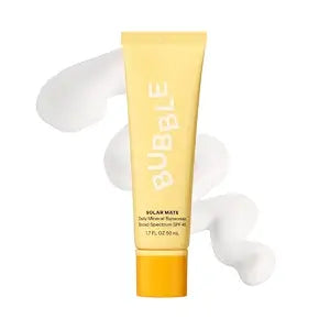 Bubble Skincare Solar Mate Mineral Face Sunscreen Broad Spectrum SPF 40 - Zinc Oxide Sunscreen with Blue Light Protection & Ginseng Extract - Sheer, Lightweight Coverage With No White Cast (50ml)