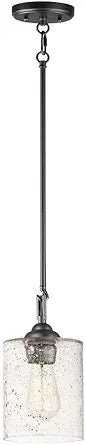Maxim Lighting Stonehenge 1-Light Pendant Light | Bronze Steel Finish | Stone Seeded Glass Shade | Rustic Indoor Light Fixture | Ideal for Kitchen Islands & Dining Rooms | Dimmable | 25279SSBZ
