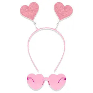 Semato Pink valentines Day Headband with Pink Heart Sunglasses for Valentines Day Accessories Galentines Party Favors Halloween Costume