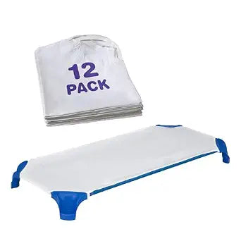 Sprogs Standard Size Daycare Sheets, Soft Fitted Cot Sheets for Preschool and Daycare, Pack of 12, White