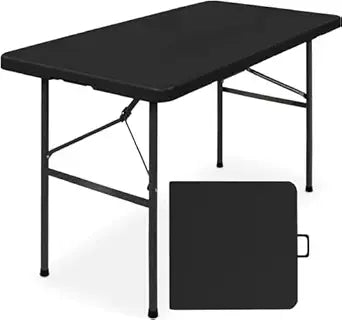 Simpli-Magic 4ft Portable Plastic Folding Table  Indoor & Outdoor Heavy-Duty Foldable Utility Table w/Handle for Party & Camping (Black)