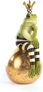 MACKENZIE-CHILDS Fergal Frog on Ball, Cute Frog Statue, Unique Frog Decoration for Bathroom or Living Room