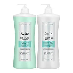 suave+ Moisture Repair Sulfate Free Shampoo and Conditioner Set, 28 fl oz