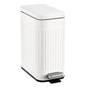 TrashAid Bathroom Trash Can with Lid, 2.6 Gallon Small Garbage Can Soft Close, Stainless Steel Step Waste Basket for Bathroom, Bedroom, Home Office, Laundry Room, Toilet, RV, White, 10 Liter