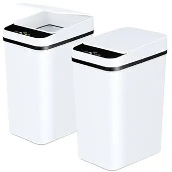 Anborry Bathroom Trash Cans with Lid 2 Pack 2.2 Gallon Touchless Automatic Motion Sensor Small Slim Garbage Can, Smart Electric Narrow Garbage Bin for Bedroom Office Kitchen (White)
