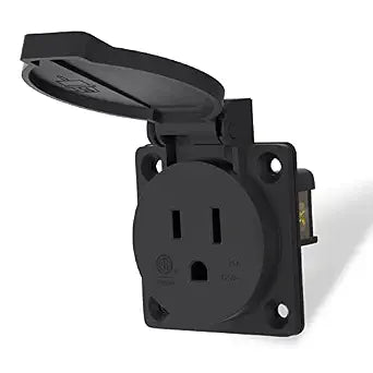 15Amp Power Outlet Receptacle with Cover,NEMA 5-15R 2Pole 3Wire,Weatherproof, DustproofPower Outlet for Outdoor Use