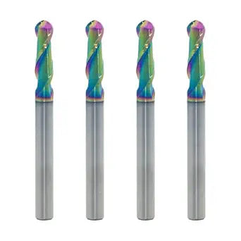 3/16" DLC Coated 2-Flute Carbide Ball Nose End Mill, Ideal for Aluminum, Copper Alloys, and Plastic Machining  High Precision & Wear-Resistant Cutting Tool (4 Pieces)