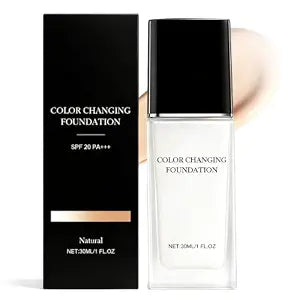 Color Changing Foundation for Mature Skin, 2-in-1 Hydrating and Long-Lasting Liquid Foundation, Instantly Adapts to Your Skin Tone, Buildable Light to Medium Coverage, Natural