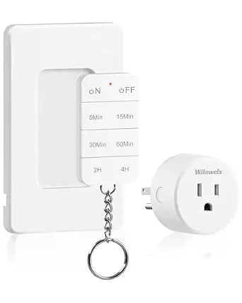 Remote Control Outlet with Timer, WILAWELS Indoor Outlet Timer with Remote, 100FT Wireless Control Range, 15A/1875W, Remote Outlet Switch Countdown Time for Household Appliances W13RC1106