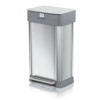 Clorox 13 Gallon Trash Can - 50L Kitchen Trash Can with Wide Step Pedal - Rectangular Stainless Steel Garbage Bin with Hinged Rim and Odor Protection