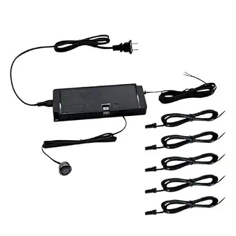 HAMRVL Black LED Lighting Accessory - 6 Output Ports 12V 5A 60W Power Supply with 6pcs 2m Welding Extension Cord and Dimmer Switch, 12V LED Driver for Cabinet Lights, Wall Panel Lights, Puck Lights