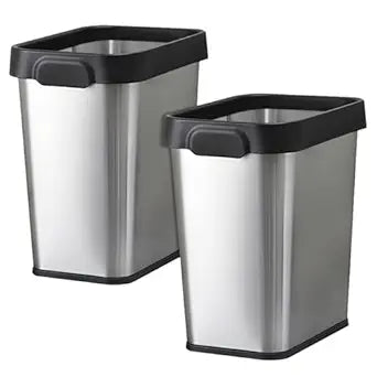 TooCust 2 Pack Stainless Steel Trash Can 2 Gallon, Open Top Trash Can, 7" x 10" x 11", Rectangle Rubbish Bin, Slim and Narrow, No Lid Small Wastebasketfor Kitchen, Bathroom, Living Room, Office