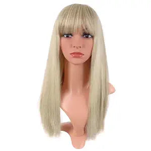MapofBeauty 24 Inch Long Straight Flat Bangs Party Cosplay Wig, Blonde