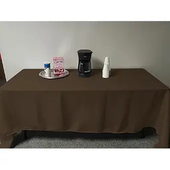 Intedge TCM5496-BROWN Tablecloth, Rectangular Hemmed Edge, 54" x 96", 65/35 Poly Cotton Fabric Dining Table Cover, Washable Banquet and Wedding Tablecloth, Made in USA, 1 Each