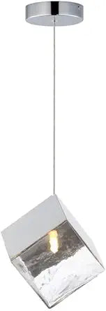 ET2 Lighting Ice Cube 7 Inch Polished Chrome Single Pendant | Modern Clear Glass Cube Ceiling Light | Contemporary Minimalist Pendant for Kitchen Island or Bar Area | E24681-28PC