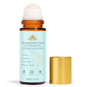Frankincense and Castor Oil, Organic Castor Oil Rose Quartz Roller Ball, 100% Pure, Cold-Pressed, Firms Skin, Reduces Fine Lines & Wrinkles, Suitable for Face, Neck, Abdomen, 50ML/1.7OZ (1)