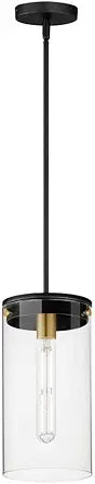 Maxim Lighting Pinn 1-Light Pendant Light | Black/Satin Brass Steel Finish | Clear Glass Shade | Transitional Indoor Light Fixture | Ideal for Kitchen Islands & Dining Rooms | 12408CLBKSBR