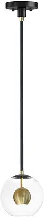 ET2 Lighting Nucleus 1-Light 8" Pendant | Black/Natural Aged Brass Finish | Steel Construction | Modern Hanging Pendant Light for Kitchen Islands | Adjustable Cord Suspension | E25152-BKNAB