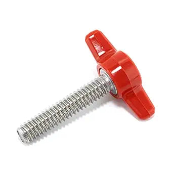 1/4"-20 x 1-1/4" Thumb Screw Stainless Steel - Red Tee Wing Plastic Knob - Standard/Coarse Thread Thumbscrew - Length: 1.250" - Proudly Built in USA - Package of (25)