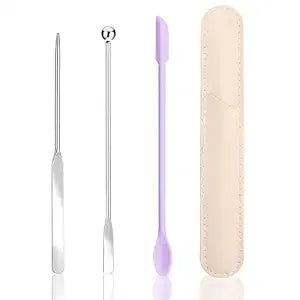 Makeup Spatula, Stainless Steel Depotting Spatula with Silicone Cosmetic Tools Make Up Accessories for Cosmetics Mixing Blending Foundation Small Area of Face