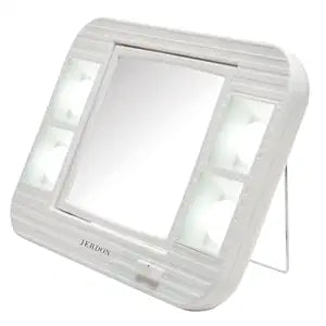 JERDON Two-Sided Makeup Mirror with Lights - Vanity Mirror with 5X Magnification & Two Setting Glare-Free Lighting - White Base - Model J1015