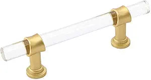 Goldenwarm 10 Pack 5 Inch Kitchen Cabinet Handles Gold Drawer Pulls Crystal Acrylic with Brushed Brass Handles for Cabinets Dresser Cupboard Wardrobe