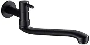 Wall-Mounted Black Cold Water Faucet Washing Machine Mop Pool Garden Taps (21cm)