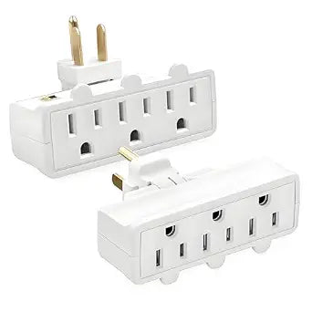 3 Plug Wall Adapter, 2-Pack 3 Outlet Adapter Grounded 180 Degree