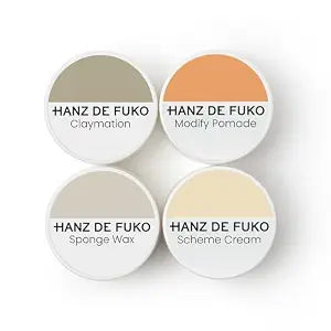 Hanz de Fuko Deluxe Hair Care Kit ��� Super Styling Sampler Featuring Claymation, Sponge Wax, Modify Pomade, Scheme Cream ��� Ideal Texture Products for All Hair Types ��� 4 pack, Travel Size (0.25 oz Each)