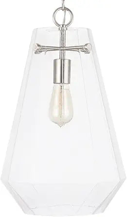 Capital Lighting 338316BN Lee Crystal-Inspired Prismatic Pendant, 1-Light 100 Watts, 19" H x 11" W, Brushed Nickel