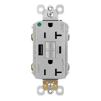 Legrand Radiant 20 Amp Tamper Resistant GFCI Outlet USB Type A Gray 1 Pack