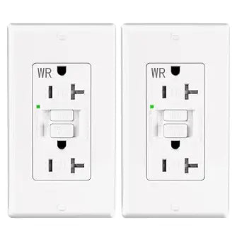 2 Pack - POWAWINI GFCI Outlet 20 Amp, Thinner Design, Self-Test GFI Receptacle, LED Indicator, UL Listed, Tamper Resistant, Weather Resistant, with Wall Plates and Screws, Indoor Outdoor Use, White
