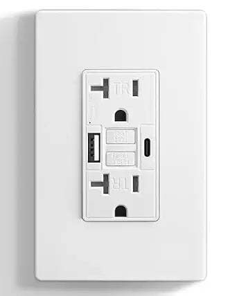 SURAIELEC 20 Amp GFCI Receptacle with USB-C & USB-A Ports, ETL Listed,1Pack