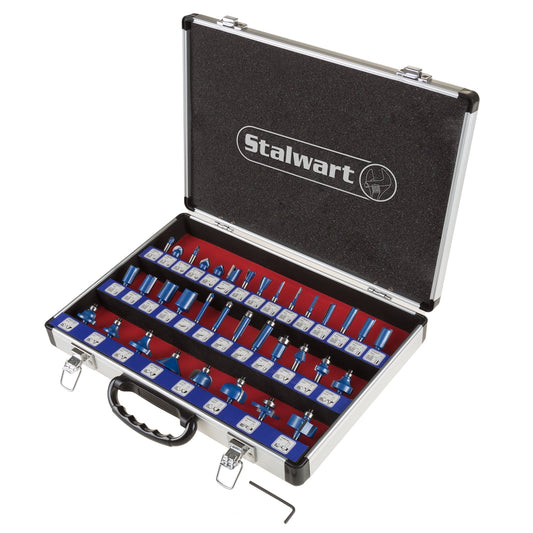 35-Piece Router Bits Set - Woodworking Tools for Wood Routers with Allen Wrench and Aluminum Carrying Case with Labeled Organization by Stalwart