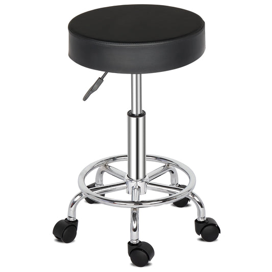 360Â°Rotating Bar Stool, PU Leather Sponge Chrome-plated Bar Stool with 5 Casters, Height Adjustable Durable Soft Bar Stool for Home Bar Counter