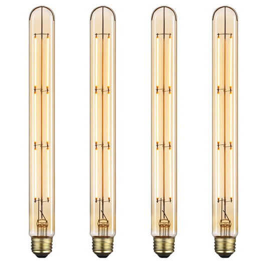 4 pack LED Vintage Filament Bulb T300, Tubular Edison Decorative Light Bulbs Dimmable, E26 Base for Wall Lamp, Amber Glass, 2000K Soft Warm