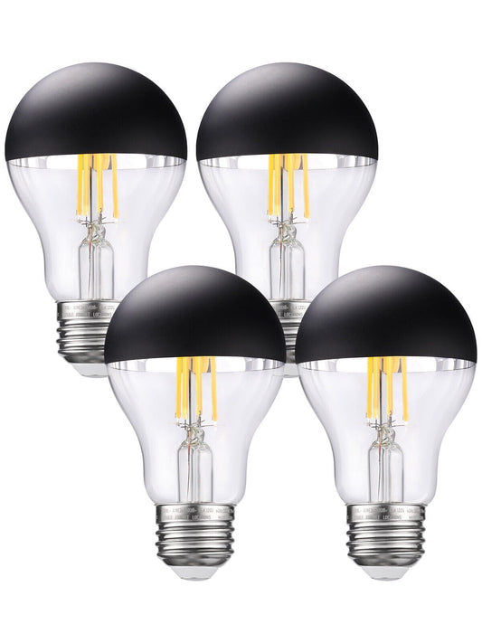 4 Pack A19 LED Dimmable Light Bulb, 4.5W(40W Eqv.), Half Chrome Anti Glare Bulbs, UL Listed, E26 Base, Decorative Black Dipped Vintage Edison Bulb, 3000K Warm White