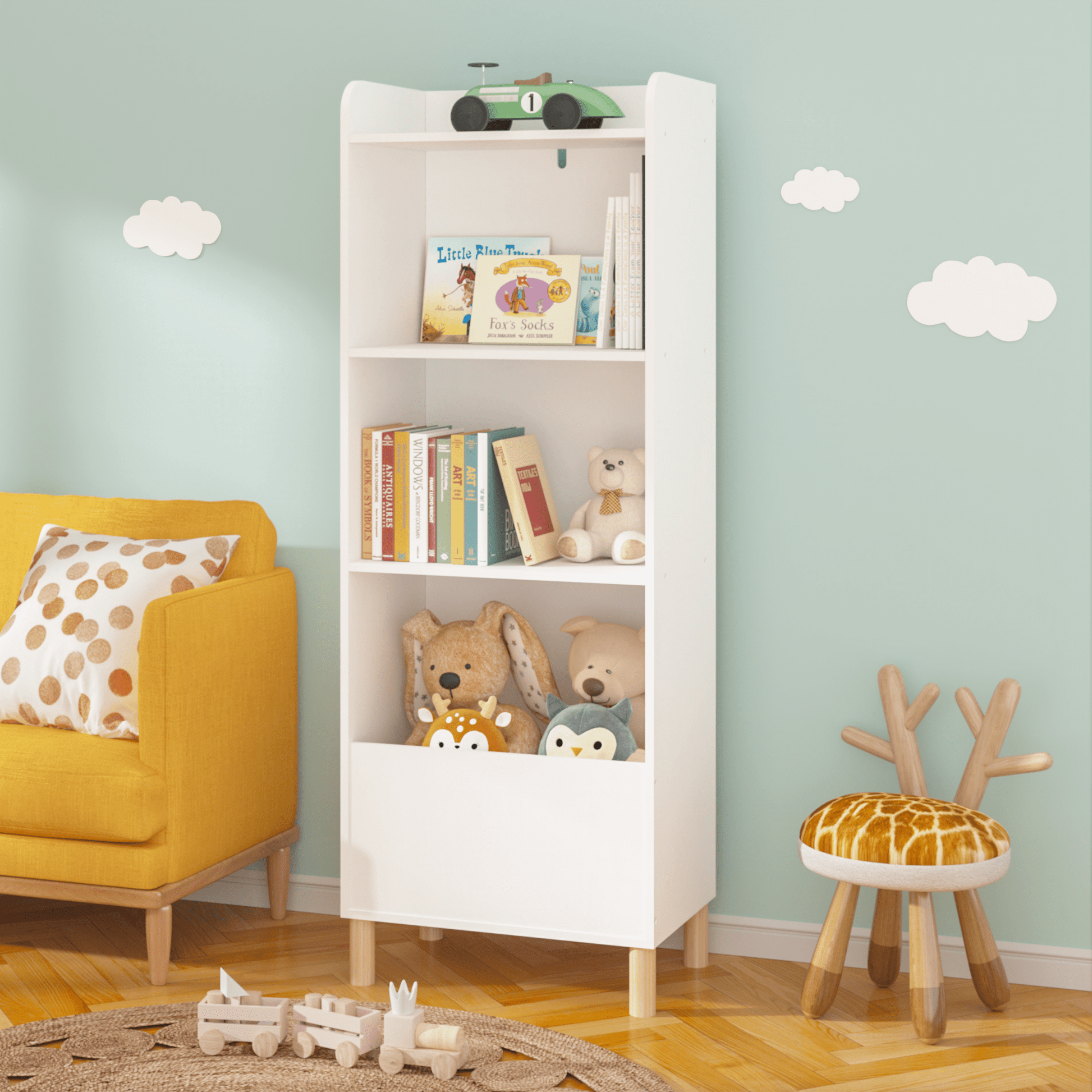 4-Tier Bookcase Children's Book Display, Bookshelf Toy Storage Cabinet for Children's Room, Playroom, Nursery