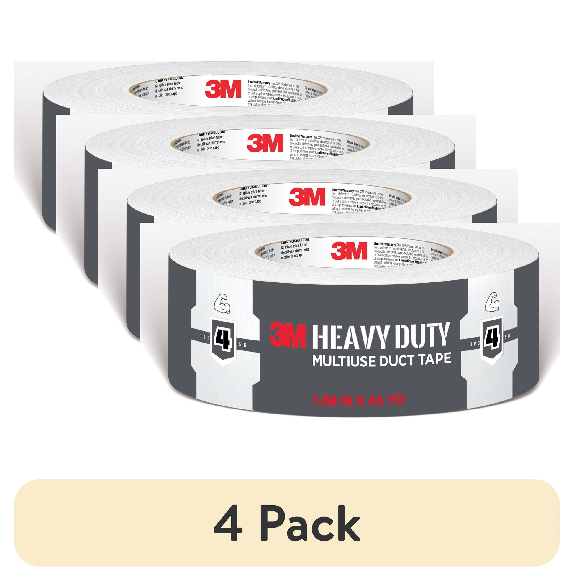 (4 pack) 3M Heavy Duty White Duct Tape, 1.88 in. x 45 yd., 1 Roll