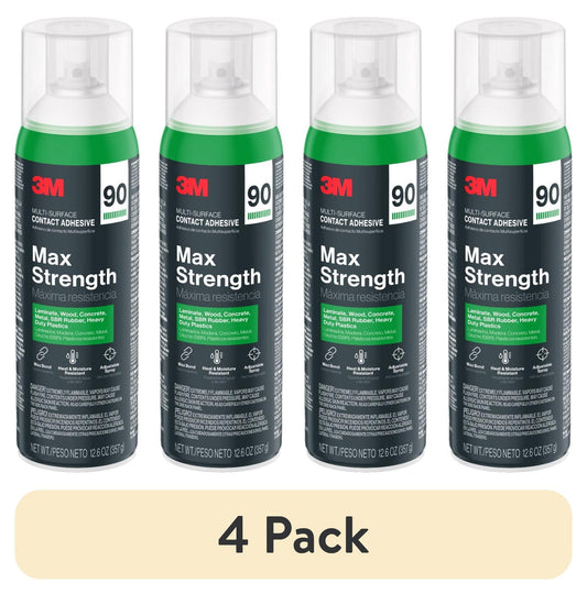 (4 pack) 3M Max Strength 90 Contact Adhesive, Heavy Duty Spray Glue, Contact Cement, Wall Repair, 12.6 oz