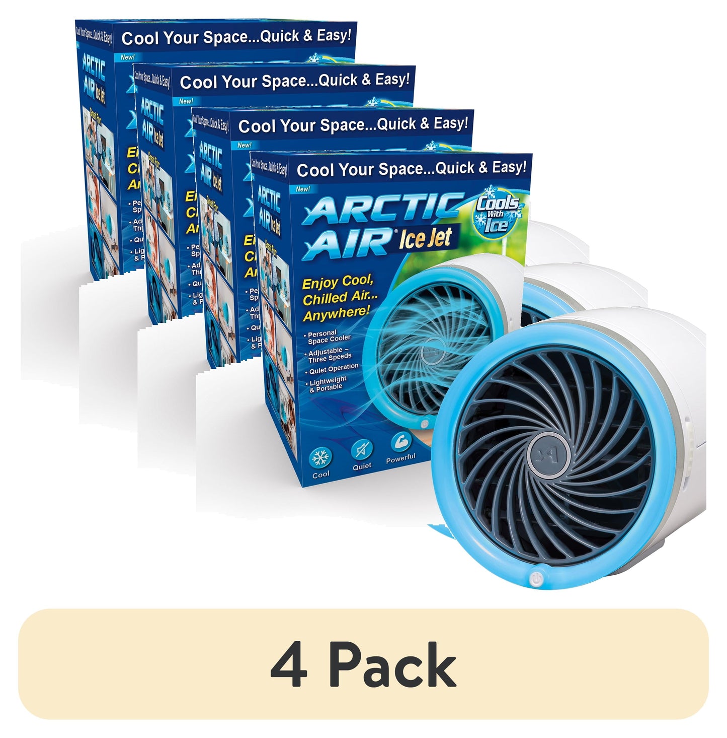 (Paquete de 4) Arctic Air Ice Jet Nevera de Aire, Nevera PortÃ¡til de 3 Velocidades con LED, Nevera Ligera y Compacta